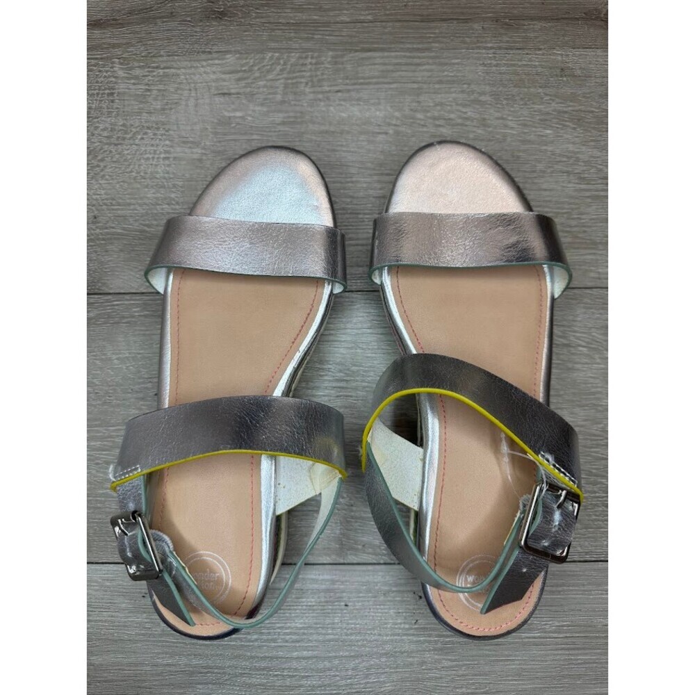 Metallic Silver Platform Sandals Rainbow Glitter Wedge Girls Size 5 - Picture 2 of 5